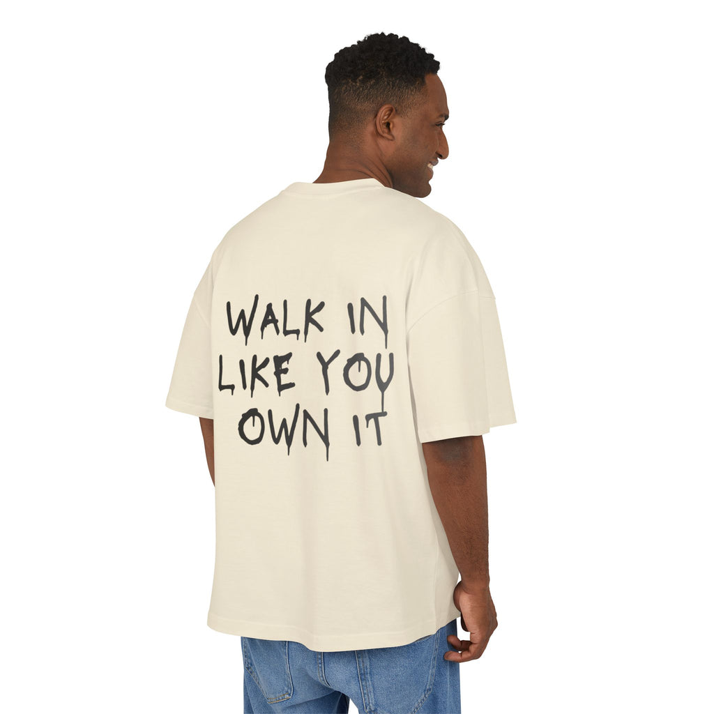 Box Tee — Minimal Barbell Graphic Front & “Walk In Like You Own It” Motivational Back Tee