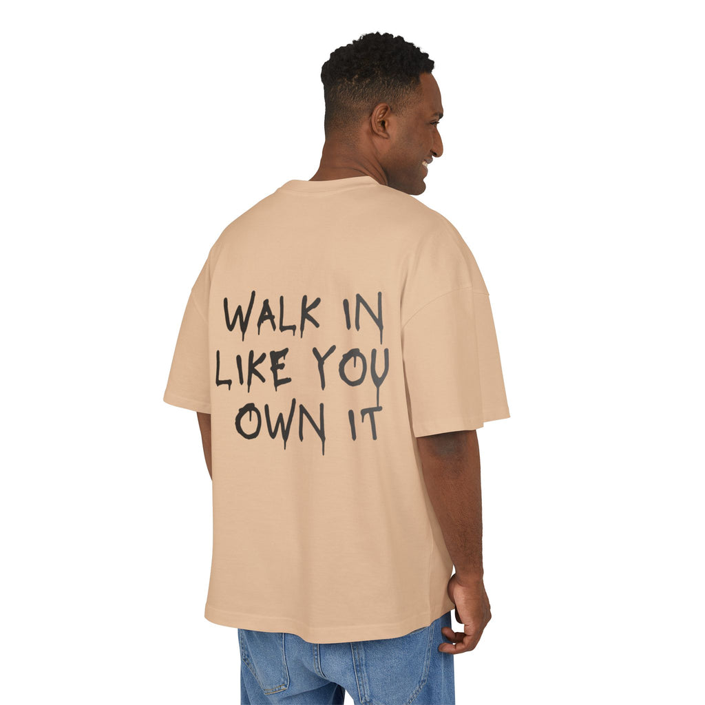 Box Tee — Minimal Barbell Graphic Front & “Walk In Like You Own It” Motivational Back Tee