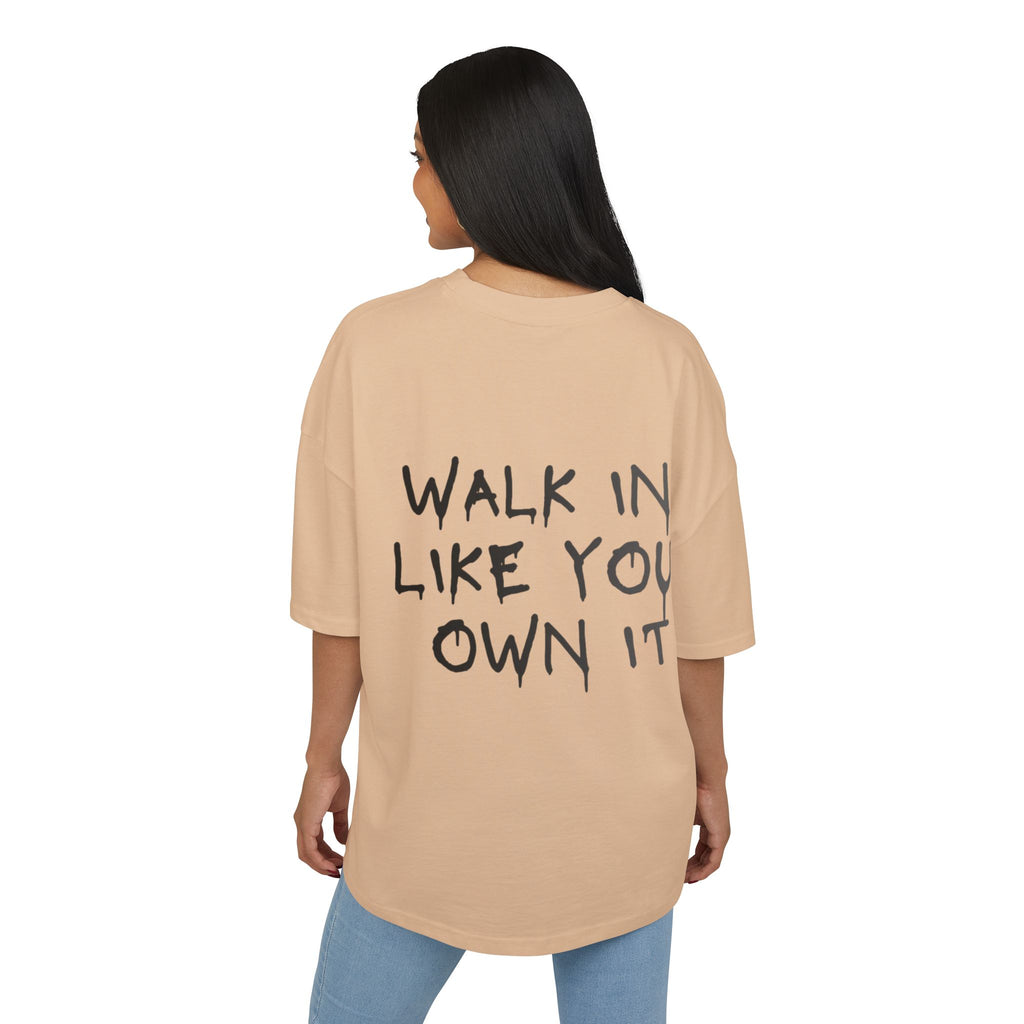 Box Tee — Minimal Barbell Graphic Front & “Walk In Like You Own It” Motivational Back Tee