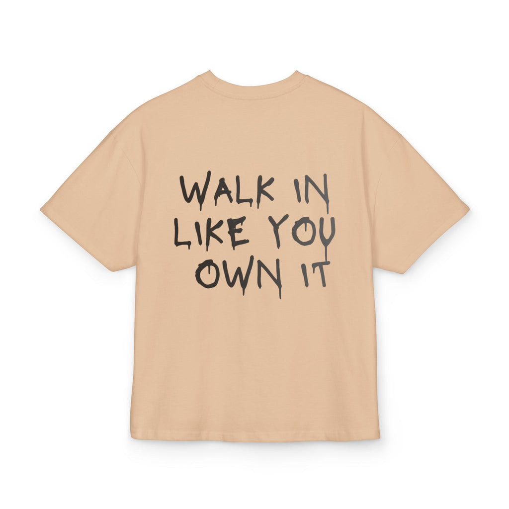 Box Tee — Minimal Barbell Graphic Front & “Walk In Like You Own It” Motivational Back Tee
