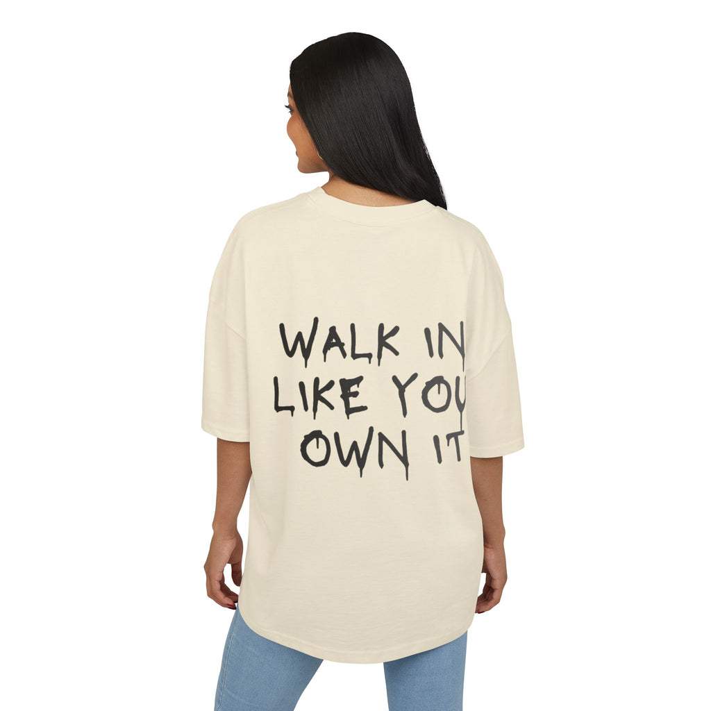 Box Tee — Minimal Barbell Graphic Front & “Walk In Like You Own It” Motivational Back Tee